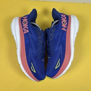 HOKA Clifton 9 Womens Sz 8.5 Running Shoes 1127896 EVN Blue Evening Sky Coral